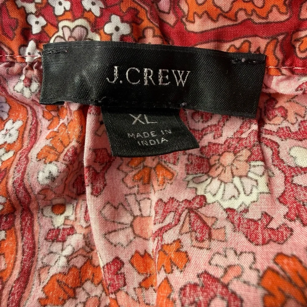 J. Crew Puff Sleeve Top Blouse Oversized Paisley Print Pink Women Size XL Ruffle - Picture 10 of 13